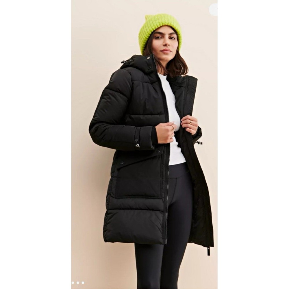Kendall + Kylie Wmns Simms Black Hooded Long Warm Puffer Coat Jacket Size Small